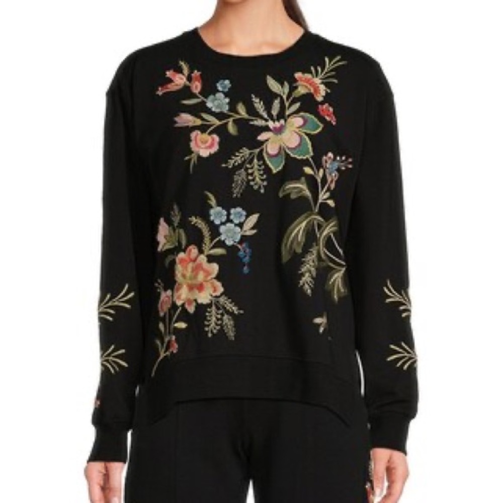 Johnny Was (M) Julianna Black Floral Embroidered Sweater